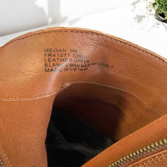 FRYE Megan Ankle Booties Cognac Leather 9M With Stacked Heel & Side Zip Closure - Picture 4 of 13